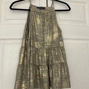 Anthropologie halter top in shimmery gold